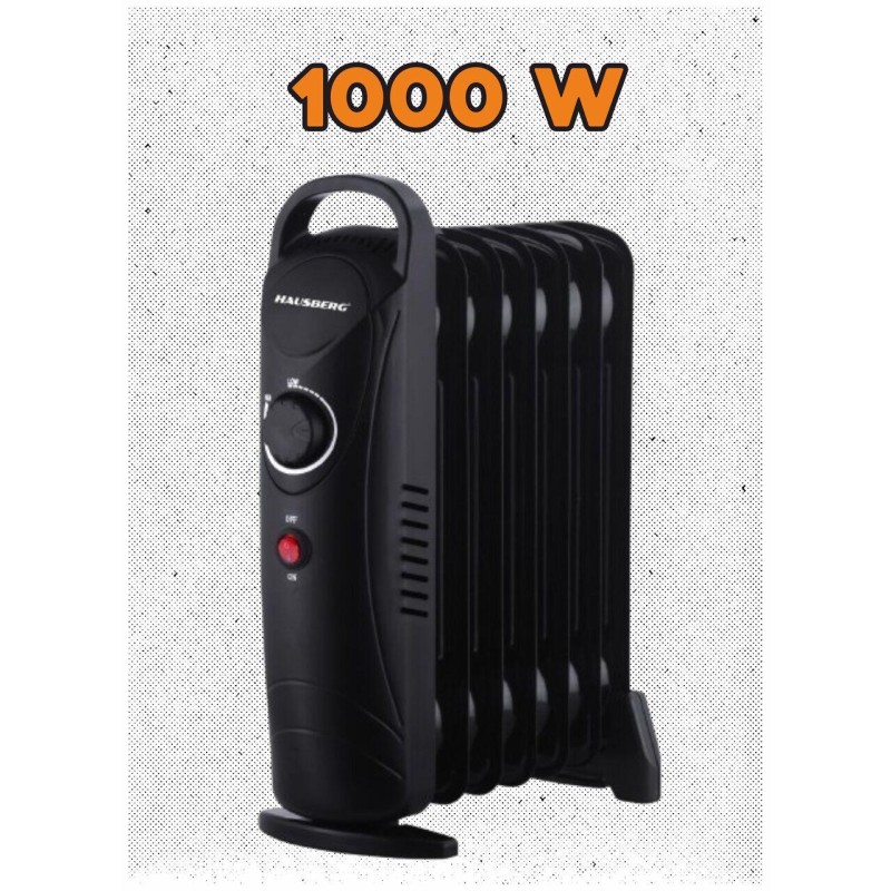 Calorifer electric cu ulei HAUSBERG HB-8940, o singura treapta de incalzire, 800-1000 W, 7 elementi 110 mm x 330 mm, termostat reglabil, maner si rotite pentru o deplasare facila, indicator luminos functionare, negru