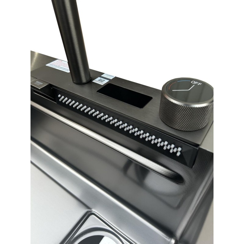 Set chiuveta multifunctionala HAUSBERG HBC-9950NG din otel inoxidabil, baterie dubla, cuva perforata fructe/legume, cuva universala cu dop scurgere, tocator, 750x460x220 mm, accesorii incluse, Negru