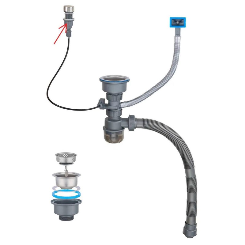 Set chiuveta multifunctionala HAUSBERG HBC-9955NG din otel inoxidabil, baterie dubla, cuva perforata fructe/legume, cuva universala cu dop scurgere, tocator, 750x460x220 mm, accesorii incluse, Negru