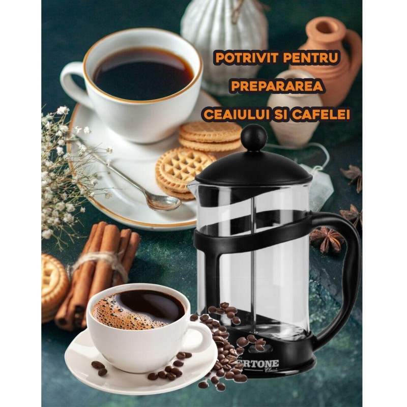 Infuzor din sticla pentru Cafea/Ceai HB-H 129, filtru inox, 800 ml, Negru