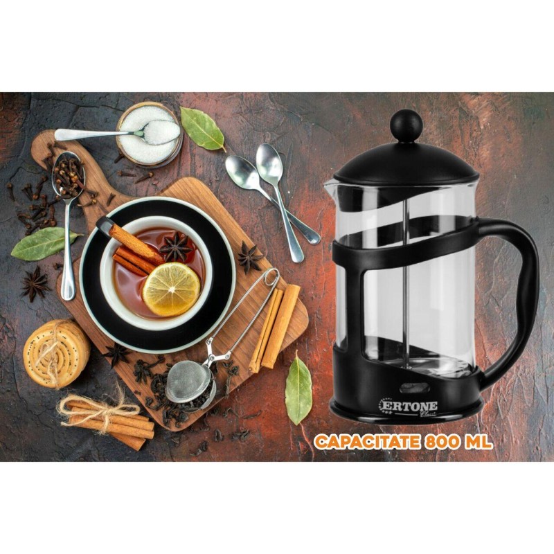 Infuzor din sticla pentru Cafea/Ceai HB-H 129, filtru inox, 800 ml, Negru
