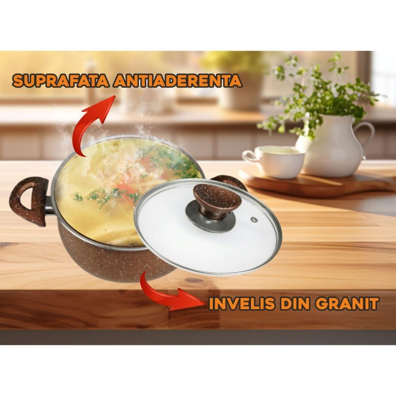 Oala din aluminiu cu invelis din granit Hausberg HB-H 423, 22 cm, Maro