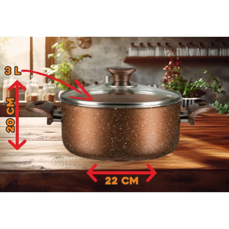 Oala din aluminiu cu invelis din granit Hausberg HB-H 423, 22 cm, Maro