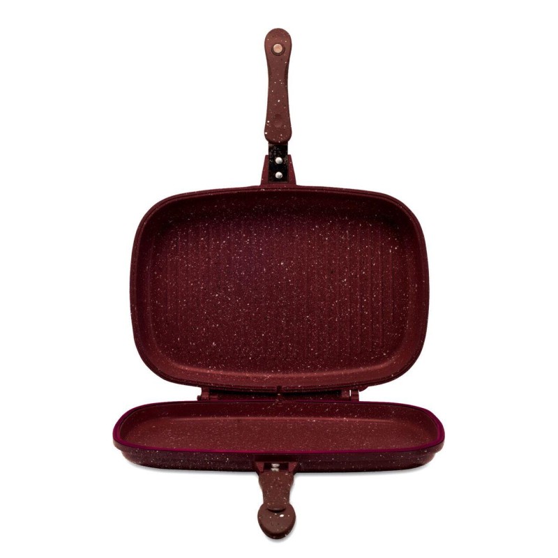 Tigaie Dubla Grill Hausberg HB-H1540MR, 36 cm, Interior Antiaderent Marmura, Maro