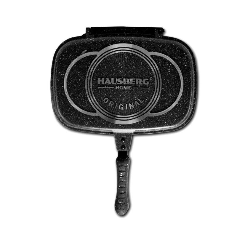 Tigaie Dubla Grill Hausberg HB-H1540NG, interior antiaderent, 36 cm, marmura, Negru