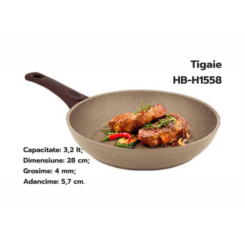 Tigaie HAUSBERG HB-H1558, 28cm, 3.2L, piatra de granit presatdin aluminiu, bej