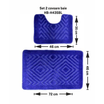 Set 2 covoare baie HAUSBERG HB-H435BL, material textil, 46x72/46x35 cm, Albastru