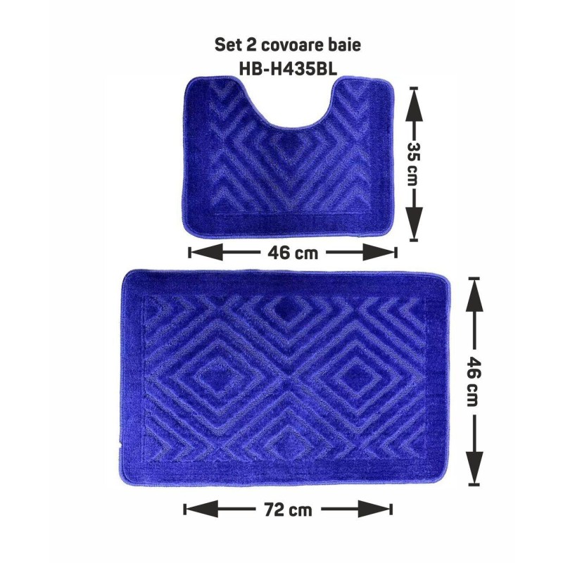 Set 2 covoare baie HAUSBERG HB-H435BL, material textil, 46x72/46x35 cm, Albastru