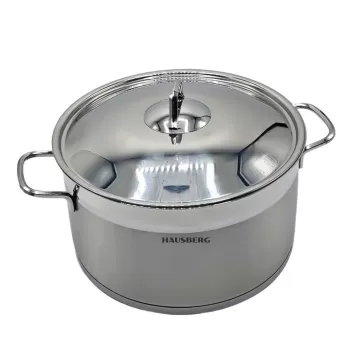 Oala cilindrica HAUSBERG HB-H774, din inox cu capac, capacitate 6.5 l, diametru 24 cm, fund dublu