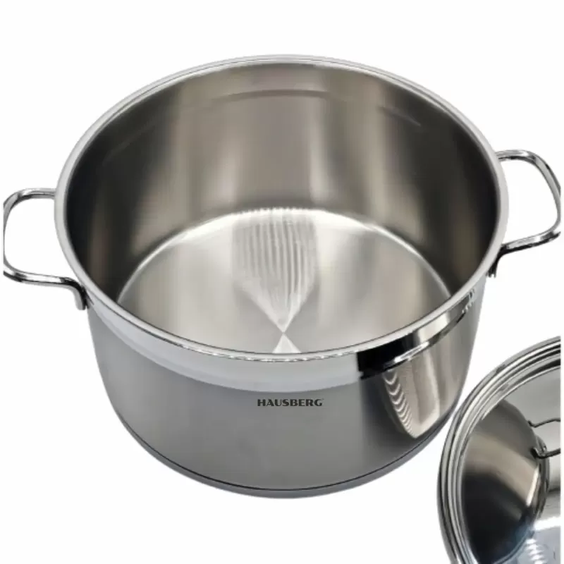 Oala cilindrica HAUSBERG HB-H774, din inox cu capac, capacitate 6.5 l, diametru 24 cm, fund dublu