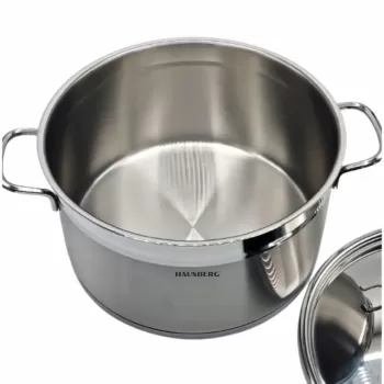 Oala din inox cu capac HAUSBERG HB-H776, capacitate 8.5 l, diametru 26 cm, fund dublu