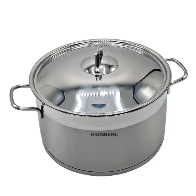 Oala din inox cu capac HAUSBERG HB-H776, capacitate 8.5 l, diametru 26 cm, fund dublu