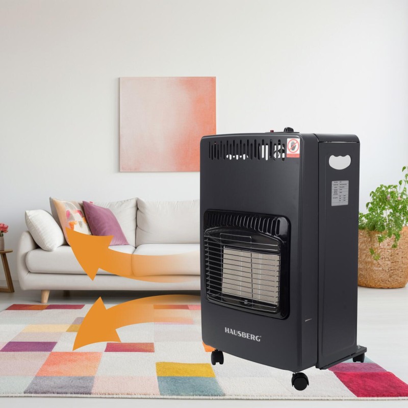 Pachet Soba pe gaz GPL Hausberg HB-1010NG, aprindere piezo-electrica, 4.2kW, Negru, Ceas butelie, 1m furtun gaz MN2015 si 2 coliere furtun