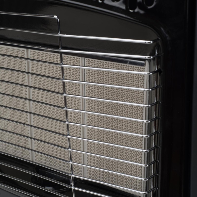 Pachet Soba pe gaz GPL Hausberg HB-1010NG, aprindere piezo-electrica, 4.2kW, Negru, Ceas butelie, 1m furtun gaz MN2015 si 2 coliere furtun