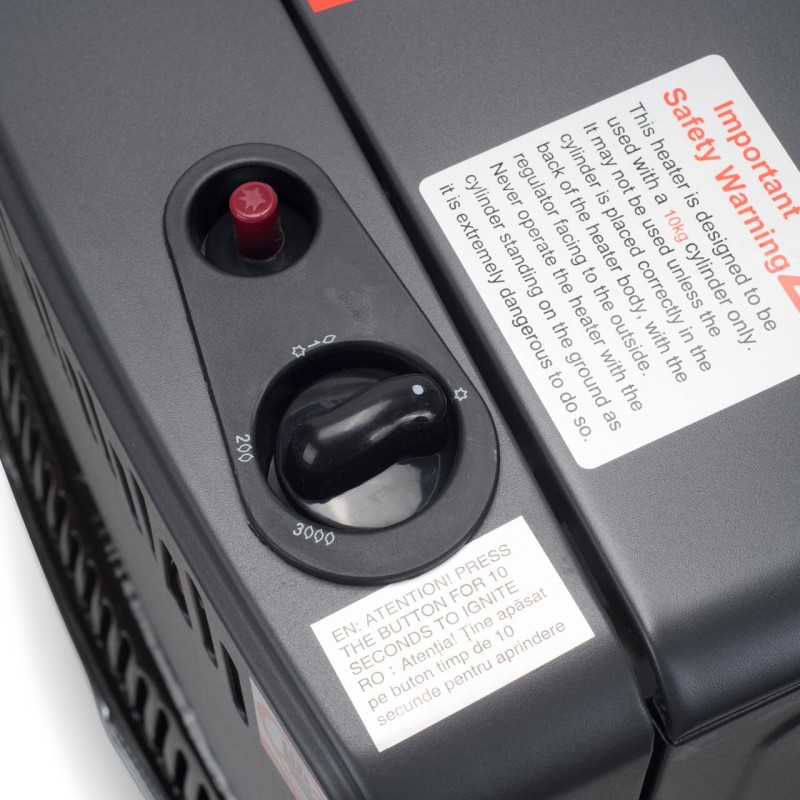 Pachet Soba pe gaz GPL Hausberg HB-1010NG, aprindere piezo-electrica, 4.2kW, Negru, Ceas butelie, 1m furtun gaz MN2015 si 2 coliere furtun