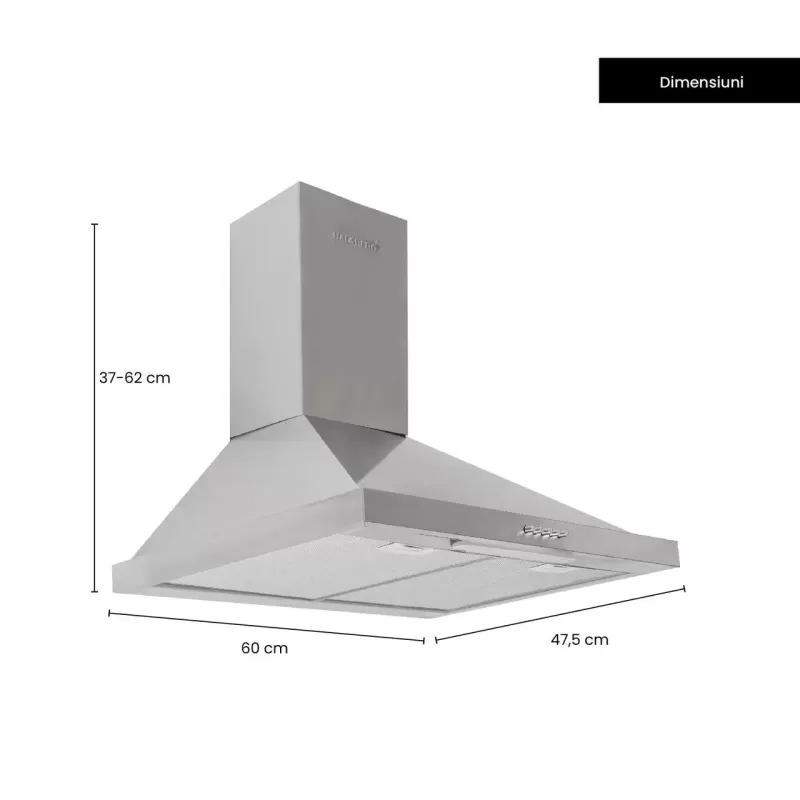 Hota incorporabila decorativa Hausberg HB-1260, Putere de absorbtie 450 m3/h, 1 motor, 60 cm, Inox