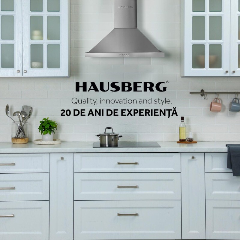 Pachet incorporabil Hausberg Cuptor HB-8051IN, Electric, Putere 2000 W, 76 l, 4 Functii, Plita incorporabila HB-556IN, Gaz, 4 arzatoare, Sistem siguranta GAZ, Gratar din fonta, Hota decorativa HB-1260, absorbtie 450 m3/h, 1 motor, 60 cm, Inox
