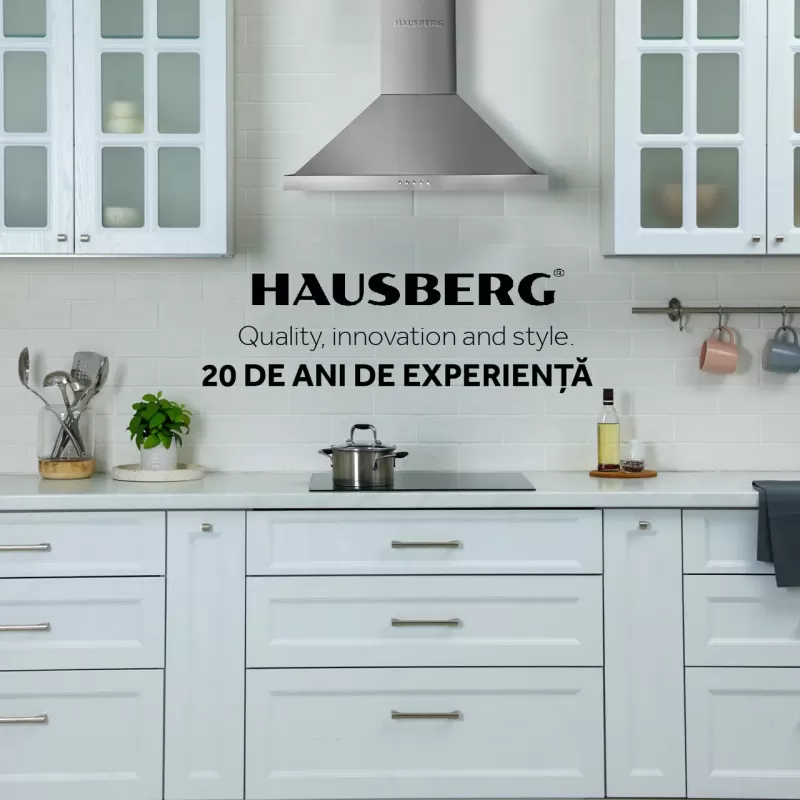 Hota incorporabila decorativa Hausberg HB-1260, Putere de absorbtie 450 m3/h, 1 motor, 60 cm, Inox