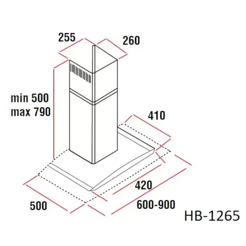 Hota incorporabila decorativa Hausberg HB 1265, Putere de absorbtie 650 m3/h, 1 motor, 60 cm, Inox/Sticla
