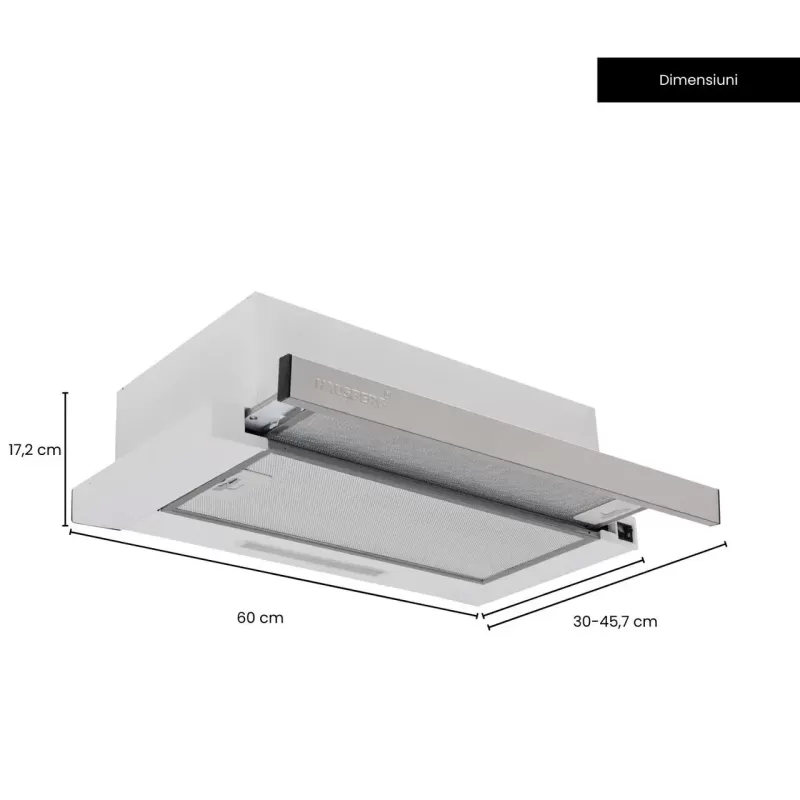 Hota incorporabila telescopica Hausberg HB-1285IN, putere de absorbtie 420 m3/h, 2 motoare, 60 cm, Inox