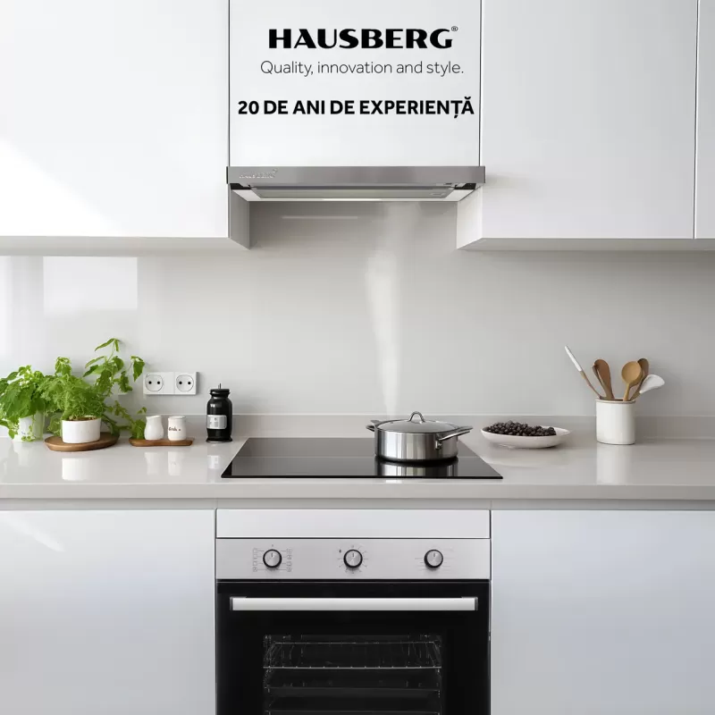 Hota incorporabila telescopica Hausberg HB-1285IN, putere de absorbtie 420 m3/h, 2 motoare, 60 cm, Inox