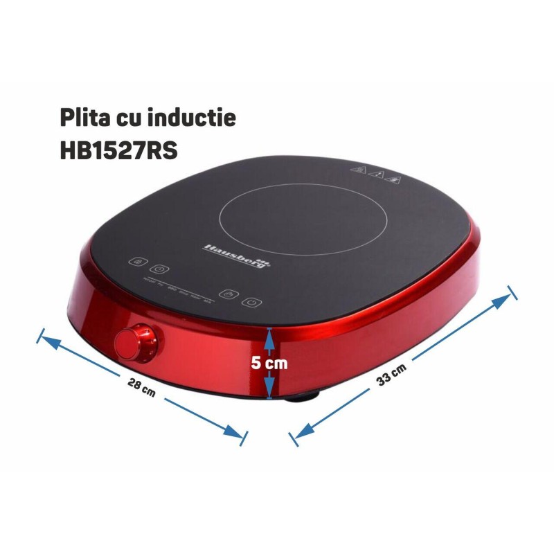 Plita cu inductie Hausberg HB-1527RS, 2000W, control tactil, o zona de gatit, Rosu