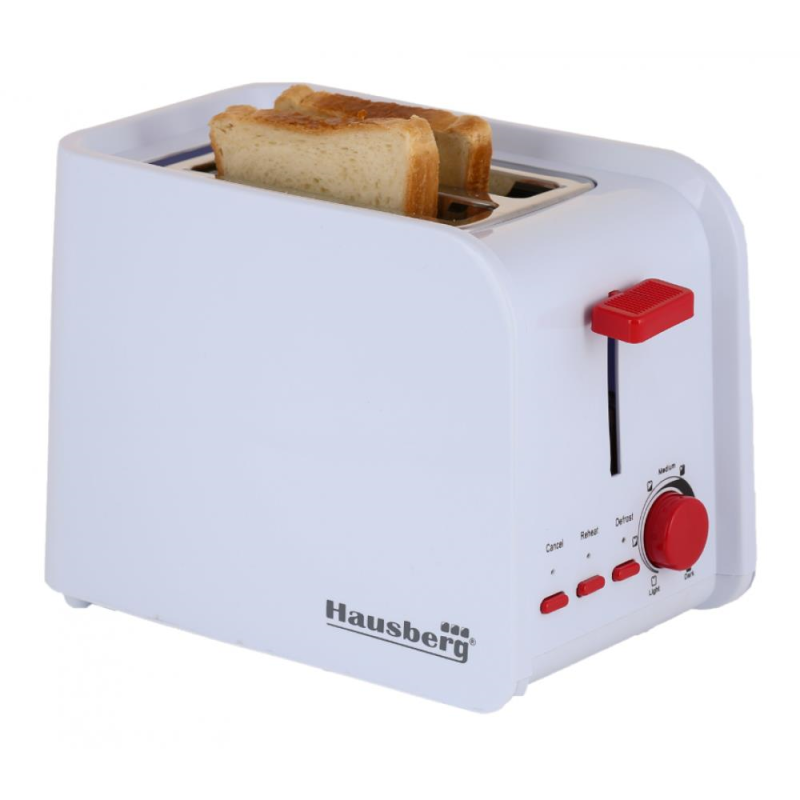 Prajitor de paine Hausberg HB-195RS, 750 W, 2 felii, functie decongelare, functie reincalzire, 6 trepte putere, Alb/Rosu