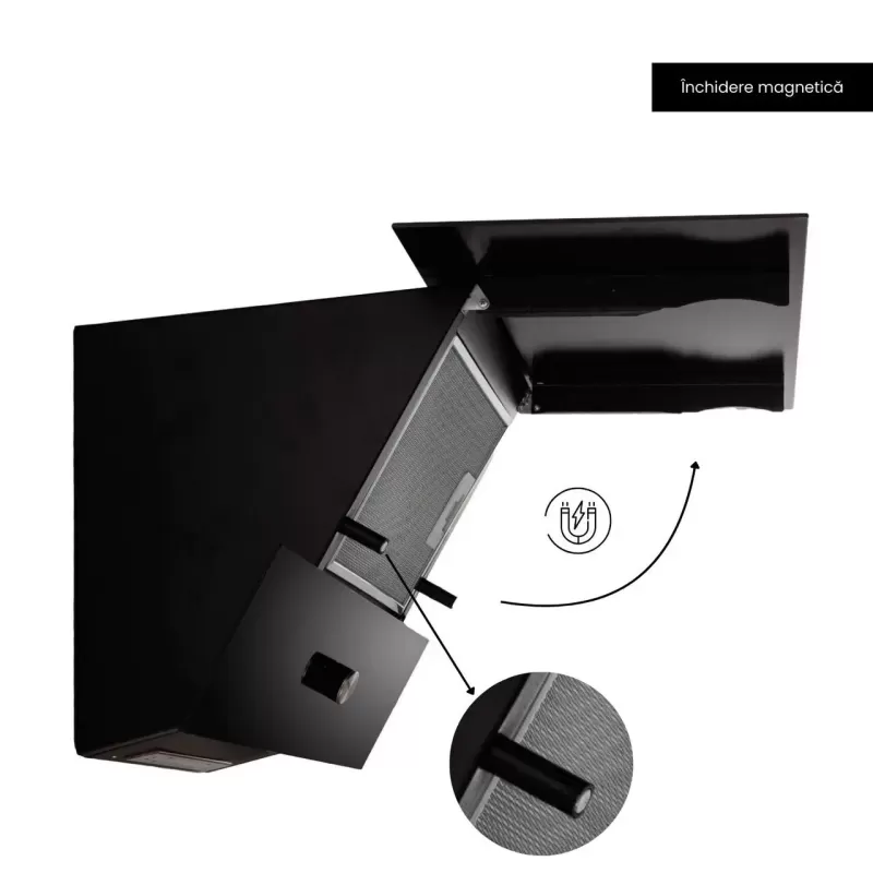 Hota Incorporabila decorativa Hausberg HB-2285NG, 163W , Filtru aluminiu, Putere de absorbtie maxim 650 m3/h, 60 cm, Negru