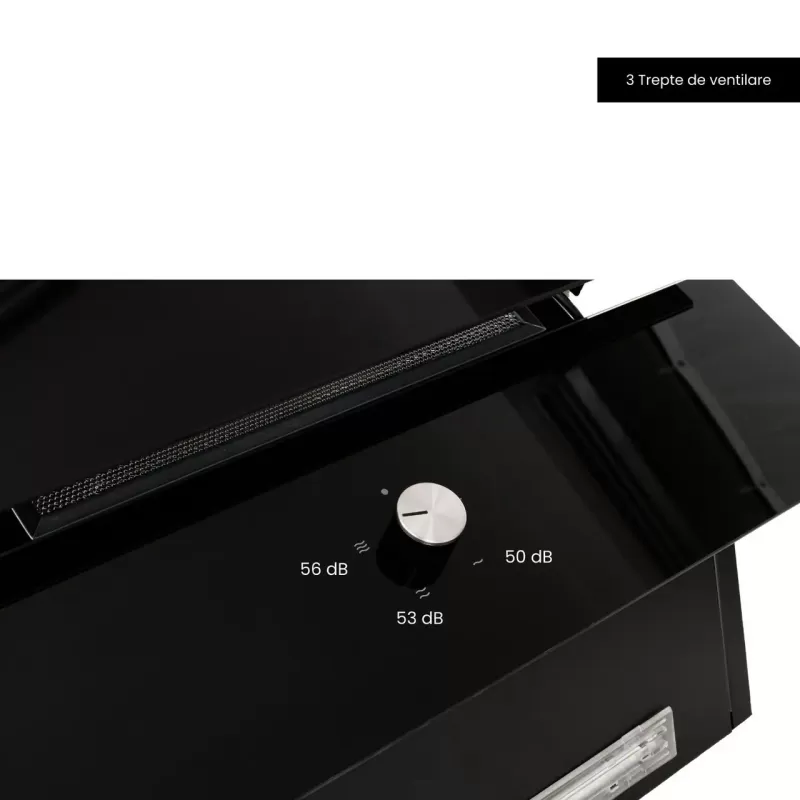 Hota Incorporabila decorativa Hausberg HB-2285NG, 163W , Filtru aluminiu, Putere de absorbtie maxim 650 m3/h, 60 cm, Negru