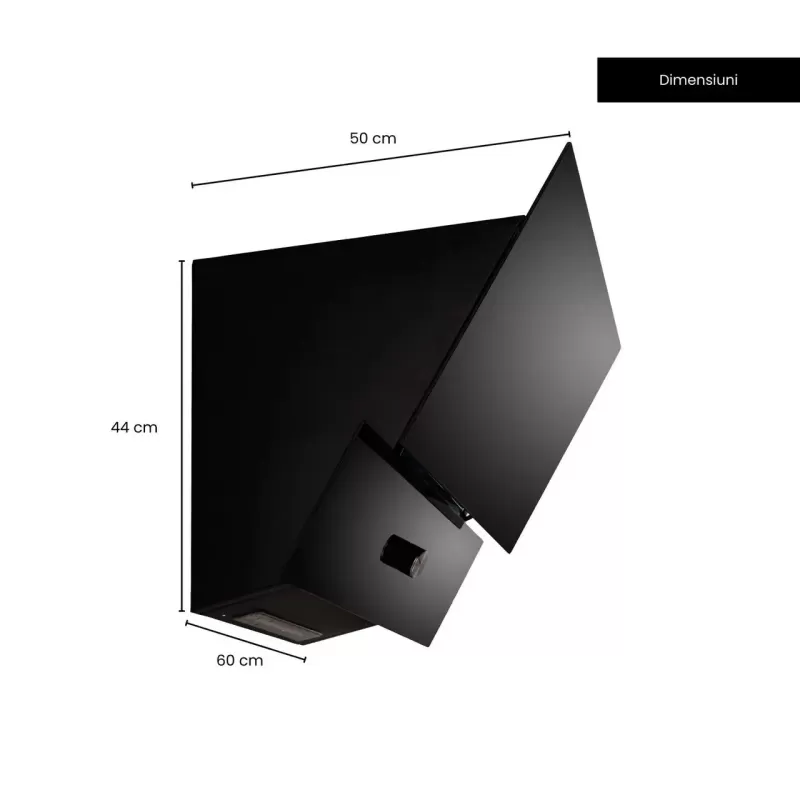 Hota Incorporabila decorativa Hausberg HB-2285NG, 163W , Filtru aluminiu, Putere de absorbtie maxim 650 m3/h, 60 cm, Negru