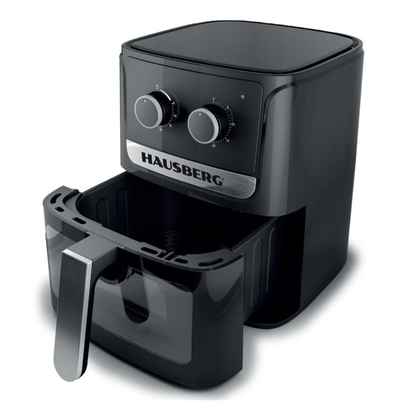 Friteuza cu aer cald HAUSBERG HB-2340, 1300-1500 W, 5 litri, temporizator 30 min, oprire automata, indicator luminos, termostat reglabil 80-200 grade C, protectie supraincalzire, picioare antiderapante, Negru