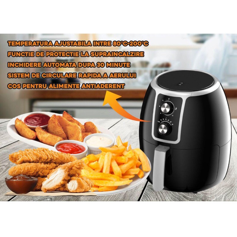 Friteuza Air Fryer Hausberg HB2350, 1500 W, 3.5 L, Timer, protectie supra-incalzire
