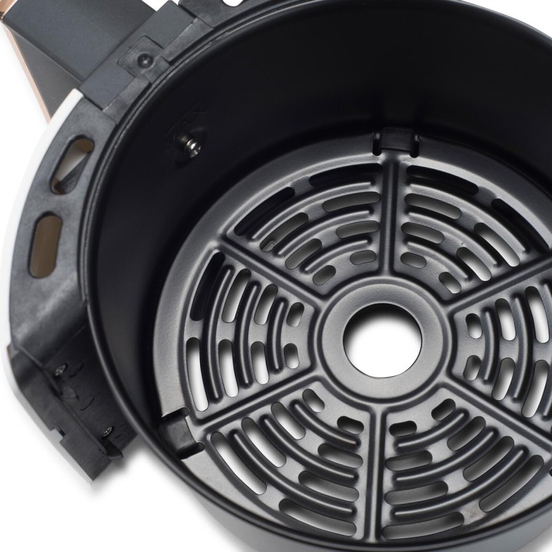 Friteuza cu aer cald HAUSBERG HB-2351, 1000-1200 W, 2.6 litri, temporizator 30 min, oprire automata, indicator luminos, termostat reglabil 80-200 grade C, protectie supraincalzire, picioare antiderapante, Alb