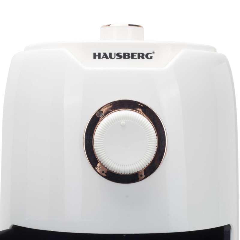 Friteuza cu aer cald HAUSBERG HB-2351, 1000-1200 W, 2.6 litri, temporizator 30 min, oprire automata, indicator luminos, termostat reglabil 80-200 grade C, protectie supraincalzire, picioare antiderapante, Alb