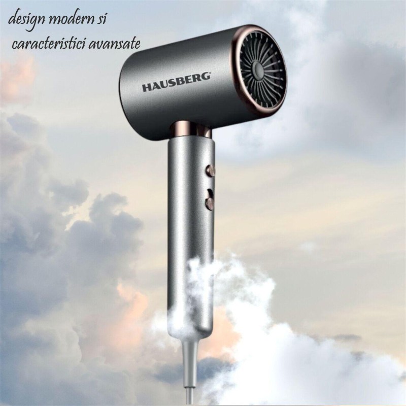 Uscator de par HAUSBERG HB-262GR, 2000W, 2 viteze, 4 trepte de incalzire, gri