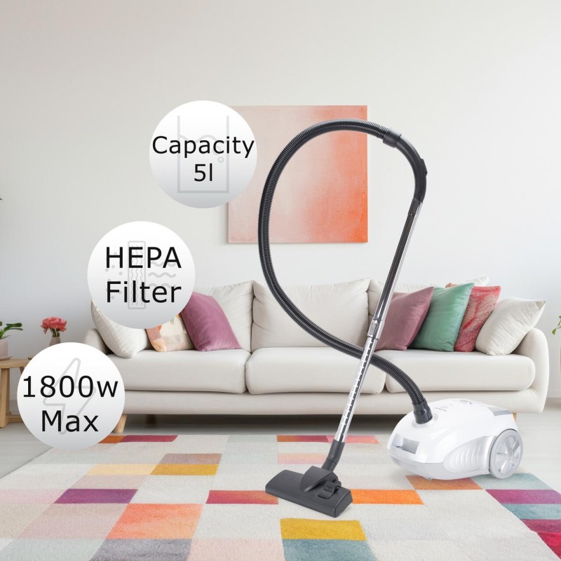 Aspirator cu sac HAUSBERG HB-2877AB, aspirare uscata, 4 litri, 1400 - 1800 W, protectie motor, sistem de rulare a cablului, Alb-Gri