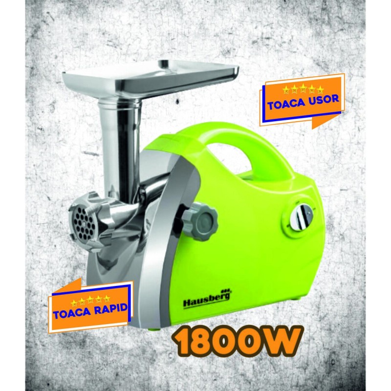 Masina de tocat carne Hausberg HB-3430VR, Inox , 1800 W, motor cupru, Verde