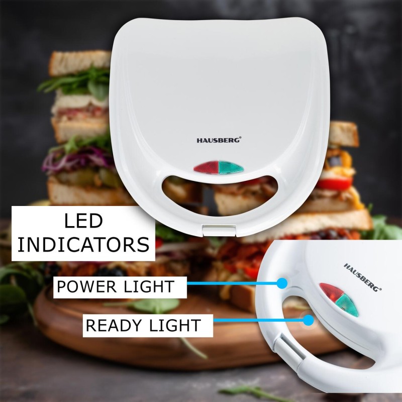 Sandwich Maker Hausberg HB-3522AB, 1200 W , culoare alb, avertizare led, model grill