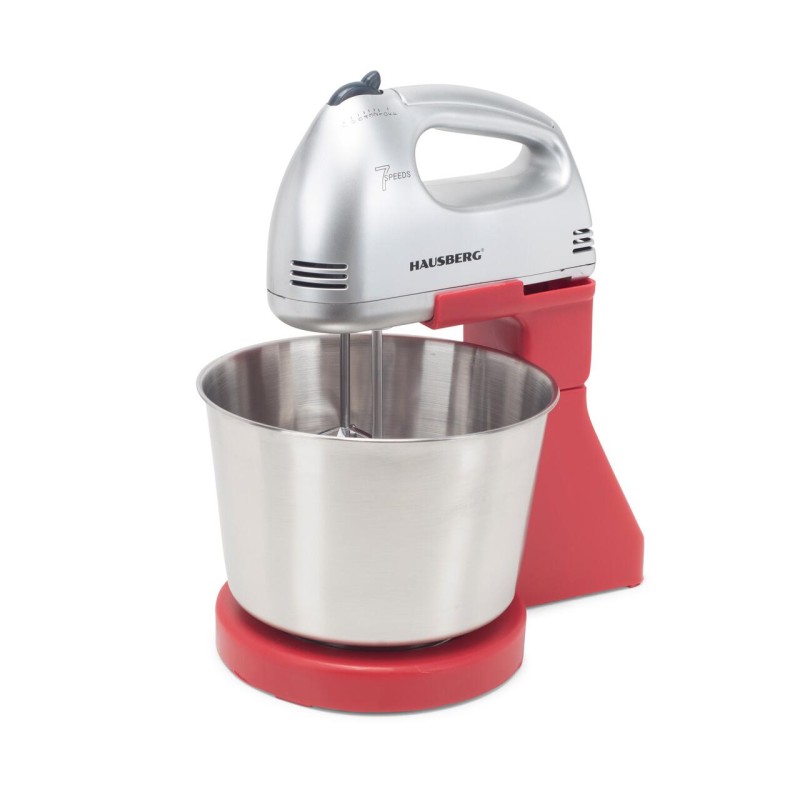 Mixer Cu Bol HAUSBERG HB-3551RS, 7 viteze, putere 250W, BOL DIN INOX DE 2L, Rosu