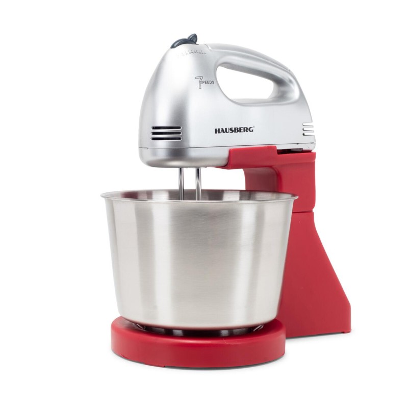 Mixer Cu Bol HAUSBERG HB-3551RS, 7 viteze, putere 250W, BOL DIN INOX DE 2L, Rosu