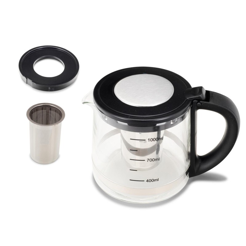 Aparat digital preparare ceai HAUSBERG HB-3640IN, 1500W, cana 1.7L, ceainic 1L, panou din otel inoxidabil cu afisaj digital, termostat, Inox