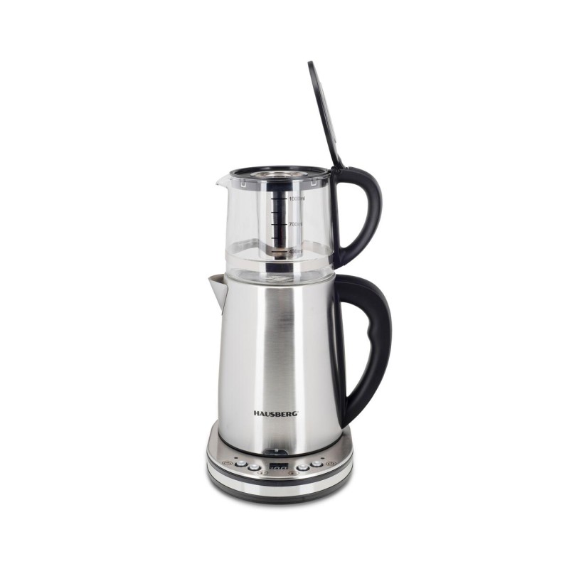 Aparat digital preparare ceai HAUSBERG HB-3640IN, 1500W, cana 1.7L, ceainic 1L, panou din otel inoxidabil cu afisaj digital, termostat, Inox