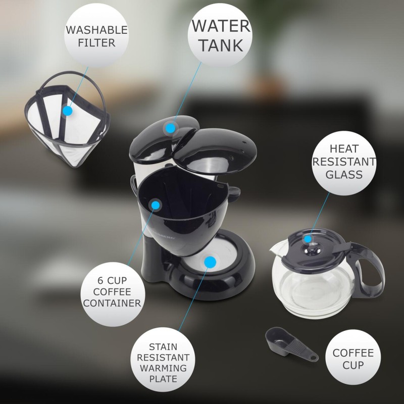 Filtru de cafea Hausberg HB-3650, 600 ml, 650 - 800 W, Negru