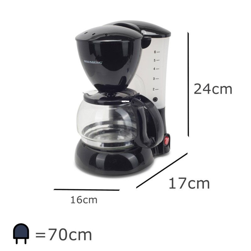 Filtru de cafea Hausberg HB-3650, 600 ml, 650 - 800 W, Negru