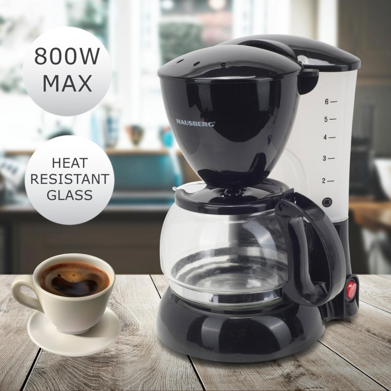 Filtru de cafea Hausberg HB-3650, 600 ml, 650 - 800 W, Negru