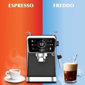 Espressor 2 in 1 HAUSBERG HB-3730IN, Hot & Cold, 20 bari, 1350 W, 1,5 L, Protectie la Supraincalzire si Suprapresiune, ERP, NTC, PID, Timer, Display, Spumare, Cafea macinata si capsule