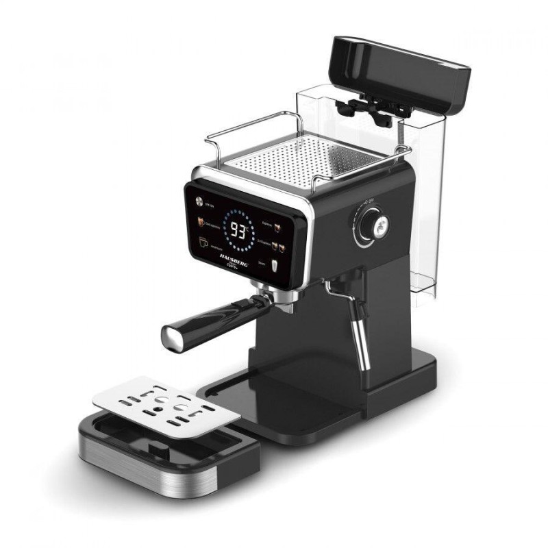 Espressor 2 in 1 HAUSBERG HB-3730IN, Hot & Cold, 20 bari, 1350 W, 1,5 L, Protectie la Supraincalzire si Suprapresiune, ERP, NTC, PID, Timer, Display, Spumare, Cafea macinata si capsule