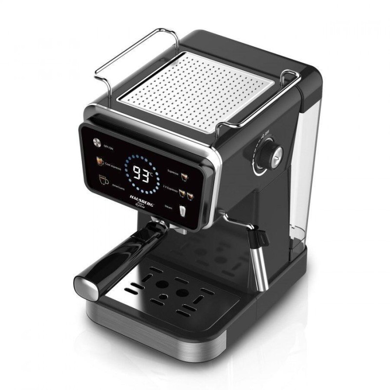 Espressor 2 in 1 HAUSBERG HB-3730IN, Hot & Cold, 20 bari, 1350 W, 1,5 L, Protectie la Supraincalzire si Suprapresiune, ERP, NTC, PID, Timer, Display, Spumare, Cafea macinata si capsule