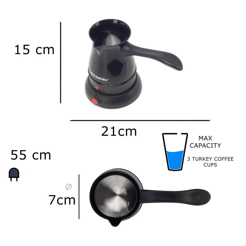 Ibric electric pentru cafea Hausberg HB-3810NG, Putere 600W, Capacitate 800 ml, Negru