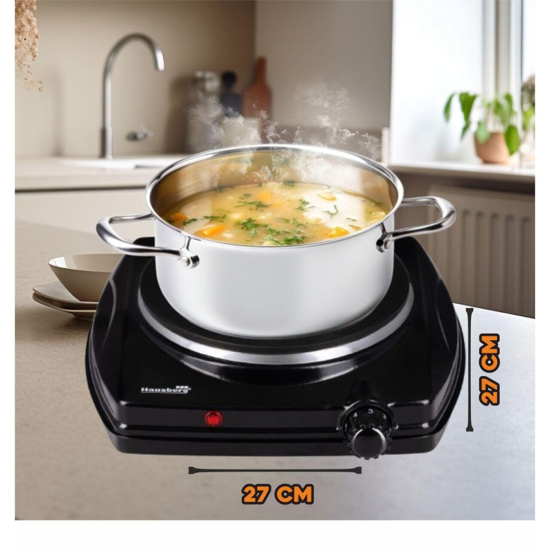 Plita electrica Hausberg HB-519NG, Negru, 1 arzator, Putere 1500W, Termostat